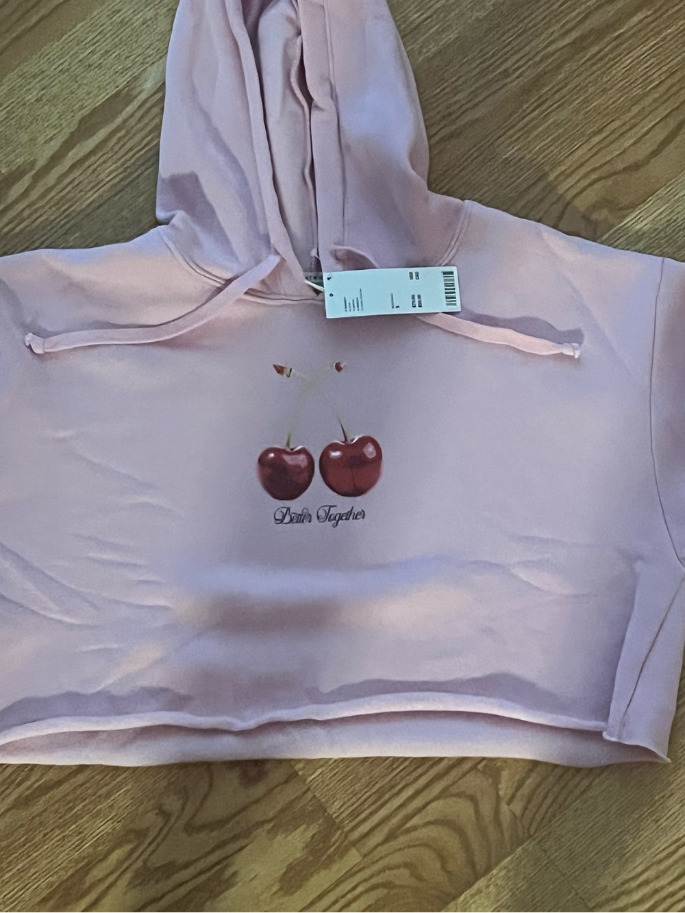Project Social T Light Pink Cherry Print Cropped Hoodie